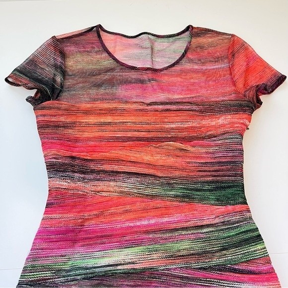 BCBG Max Azria Donna MultiColor Unique Ruched Dress Mesh Bodycon Cap Sleeve SZ S - Picture 3 of 12